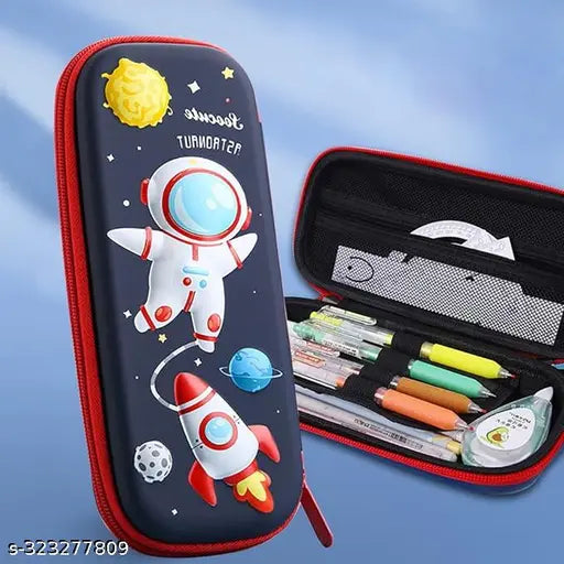 Space-themed synthetic pouch, large capacity pencil case for students, kids' organizer with astronaut design