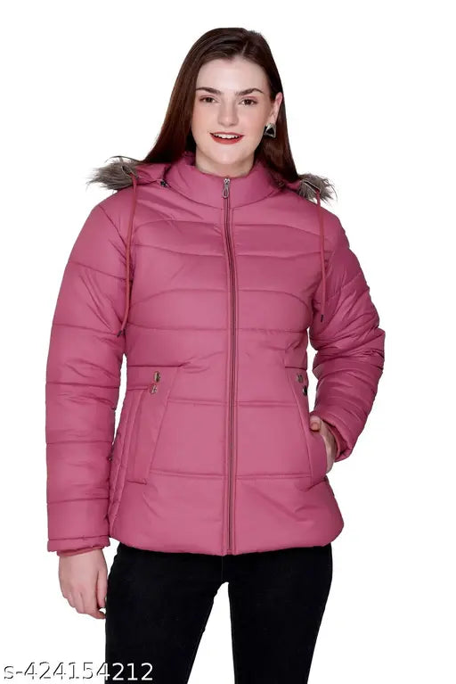 Nylon solid winter jacket for women, long sleeves, Karori brand
