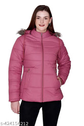 Nylon solid winter jacket for women, long sleeves, Karori brand