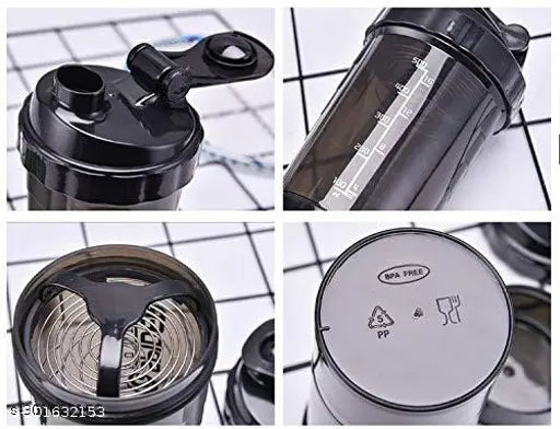 Multicolor protein shaker bottle with blender ball, BPA-free, leak-proof, bonus compartment for powder and pill holder. Gym essential from India