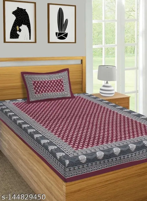 Cotton Jaipuri single bedsheet combo pack (2 bedsheets, 2 pillow covers) - VNV Creation's summer-ready ethnic motifs set