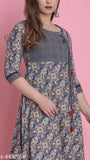 Cotton floral printed asymmetrical kurti, three-quarter sleeves, Indian women's fashion
