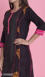 Cotton micro printed A-line kurti in three-quarter sleeves - Divena women's fashion, Indian origin