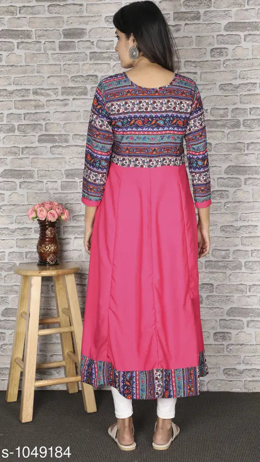 Women's printed crepe Anarkali kurti in vibrant combo, three-quarter sleeves, XS, XXXL, 4XL - Indian fashion