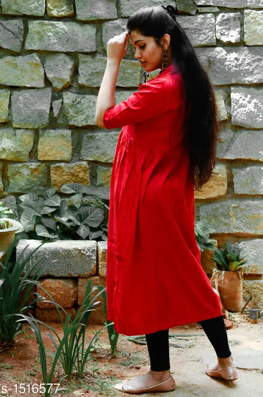 Viscose Anarkali Kurti for women, solid-colored, short sleeves, Indian origin