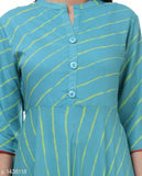 Rayon flared stripe kurti, three-quarter sleeves, printed combo. Women's Indian fashion in vibrant stripes