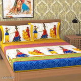 Trendy pure cotton double bedsheets, 140 thread count, 100x90 size with 2 pillow covers, Indian origin