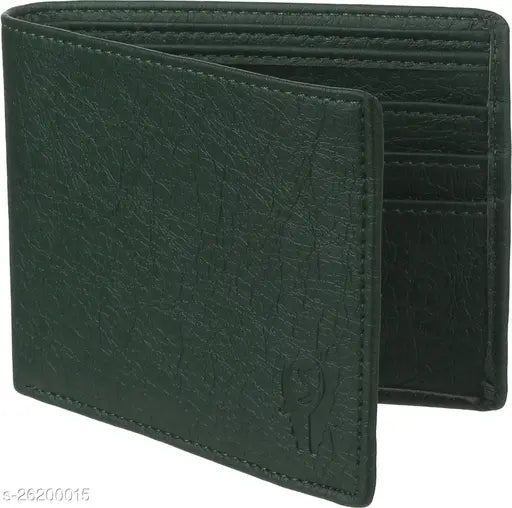 Green album style PU leather card holder with chain coin pocket for men, featuring multiple card slots & compact design (made in India)