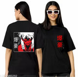 Black cotton oversize My Hero Academia round neck T-shirt for women, printed anime design on soft Indian fabric