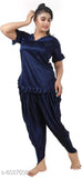 Trendy women's satin night suit in solid pattern, short-sleeved partiala pants from India