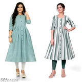 Women's new cotton self-design three-quarter sleeve flard kurta in M, L, XL, XXL. Indian cotton Kurta set with eye-catching prints on superfine fabric." (125 characters)