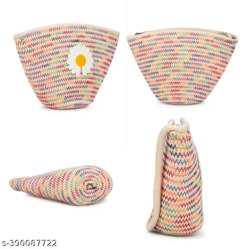 Attractive jute cross body sling bag, solid net pattern, zipper compartment, sustainable accessory for girls