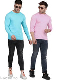 Sky blue and pink cotton blend full sleeves men's t-shirt pack (2), India origin, perfect gift for all seasons
