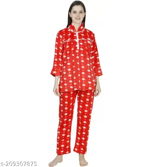 Winter Taausha woolen night suit, printed heart love design, comfortable bedroom wear