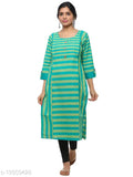 Women's cotton A-line stripe kurti, three-quarter sleeves, printed combo, India