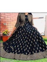 Rayon printed Anarkali Kurta and Jacket, three-quarter sleeves, perfect for daily wear or special occasions. Indian design, soft fabric, ideal for office collections." (96 characters)