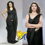 New heavy Georgette embroidery lace border saree and blouse, India-made, single dupion silk blouse in solid pattern