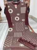 Wool Shivnan full suit, three-quarter sleeve kurta and palazzo set with printed pattern, XL size, handcrafted in India