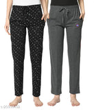 Multicolor cotton blend straight-fit trousers for women (pack of 2), size 32 and 34