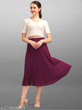 Crepe midi skirt, casual glamorous women's western style. Solid, stretchy, flattering waist-mid length skirt. Made in India