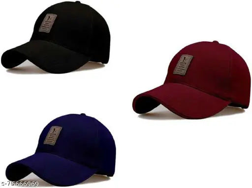 Black, blue, and maroon self-design cotton baseball cap. One size, made in India