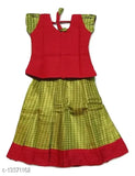 Green multicolor South Indian art silk baby girl pattu pavadai lehenga choli
