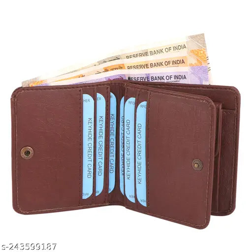 Artificial Genuine Leather KEYHIDE Wallet for Men - Solid PU wallet with 4 compartments, free size (11cm x 9cm), high-quality stitching & thread, durable and portable design from India