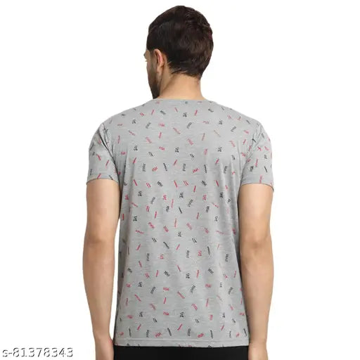 Grey cotton short sleeve printed T-shirt pack (M, XL), Vimal Jonney Men's quirky round design, perfect for casual wear originating from India