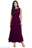 Purple crepe maxi dress, women's solid long design featuring Siroski work from India
