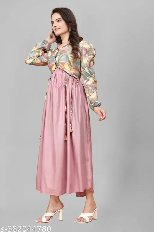 Indian-origin kora muslin ALIYA CUT NETRA with printed combo, three-quarter sleeves