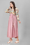 Indian-origin kora muslin ALIYA CUT NETRA with printed combo, three-quarter sleeves