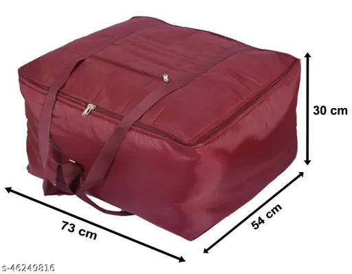 Maroon parachute polyester underbed storage bag (70*50*33 cm), Peafowl design for double bed blanket cover with transparent window and 2 compartments