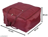 Maroon parachute polyester underbed storage bag (70*50*33 cm), Peafowl design for double bed blanket cover with transparent window and 2 compartments