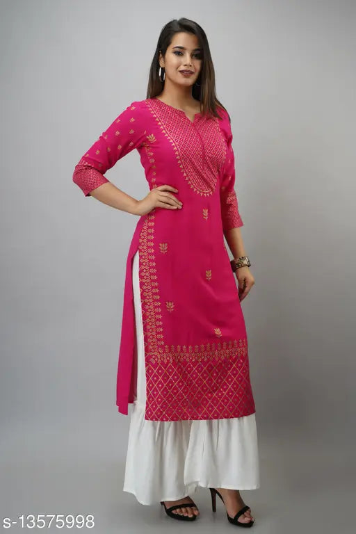 Rayon gold print Kurta with tier Sharara - MAUKA women's Indian floral outfit in XS-5XL