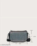 Multicolor shinestone PU cross body bag for girls, embroidered net pattern, one zipper compartment, adjustable strap, coin pouch