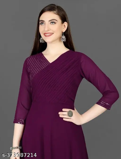 Georgette work dress, embroidered three-quarter sleeves, Indian-made office wear
