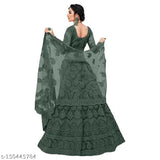 Trendy net embroidered Lehenga Choli for women, semi-stitched (44in waist, 44in length), embellished dupatta included