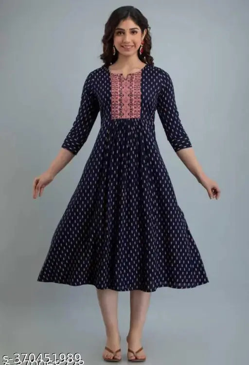Rayon embroidery printed kurta for women and girls, vibrant colors on a three-quarter sleeve design from ZARA FASHION India