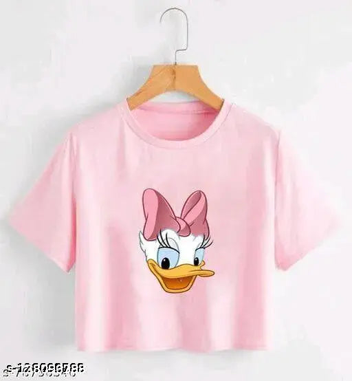 Delux Look branded cotton blend crop t-shirt with printed net pattern, short sleeves in various sizes: S, M, L, XL originating from India