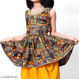 Festive collection pink pants Kurta set for girl, cotton anarkali top with dhoti pants, printed and sleeveless, sizes range from 12-8 years, Indian origin