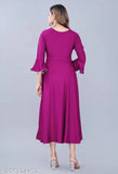 Pink solid rayon women's anarkali flared kurti (M-XXL), three-quarter sleeves, Indian fashion trend