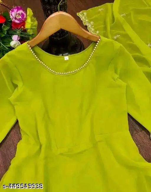 Classic Retro Georgette Women's Gown - Three-Quarter Sleeve, Solid Net, XS to XXL, Made in India