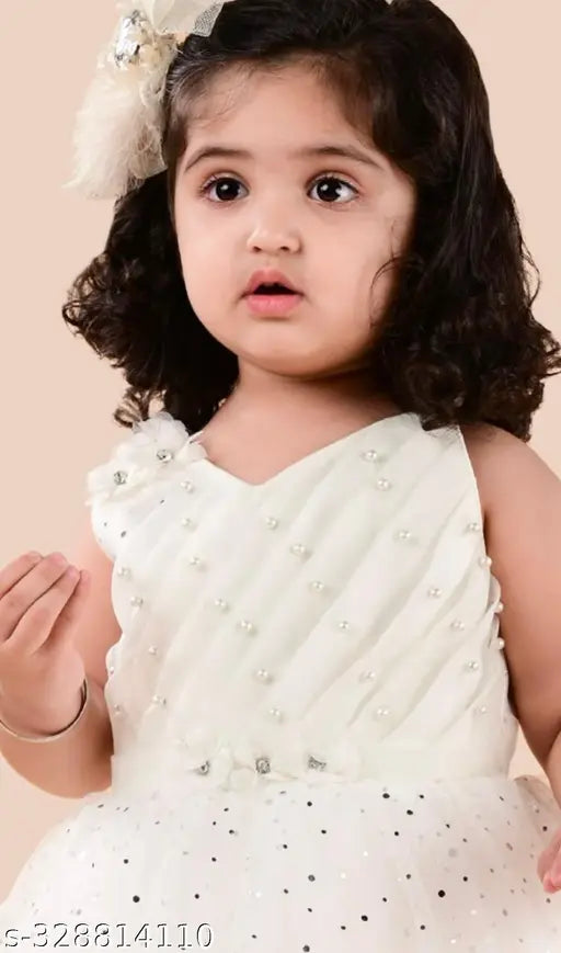 White star net pearl partywear frock, cotton blend, sleeveless, embellished net, premium quality cloth, 0-12 months