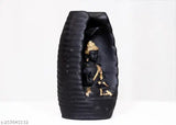 Intense smoke polyresin Buddha statue, 13cm tall, with 101 backflow cones, ceramic base. Indoor decor for living room or bedroom, handcrafted in India