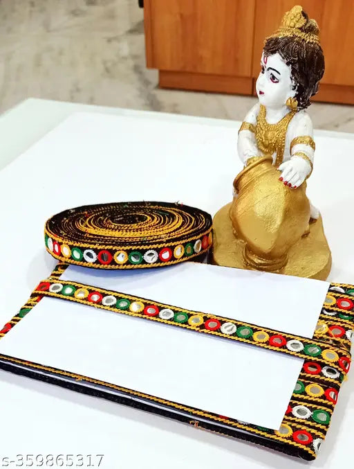 Multi-colored Banjara lace for craft projects, suitable for junk journals and scrapbooking, 2cm width, black fabric originating from India