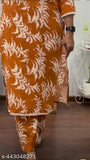 Orange rayon co-ord set with palazzos, three-quarter sleeves, printed net design. Single size available for M, L, XL, XXL from India