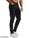 Stylish black denim jeans for men, stretchable with a solid pattern, available in sizes 26, 28, 30, and 32