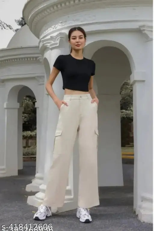 Soft cotton blend cargo trousers for girls, new stylish design with multiple pockets