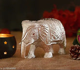 White metal elephant statue, medium size silver showpiece for home/office table. Symbolic figurine representing wisdom and strength from Indian culture