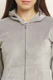 Grey velvet chain hoodie set for women. Soft, elegant, and beautifully structured fit. Best gift for loved ones